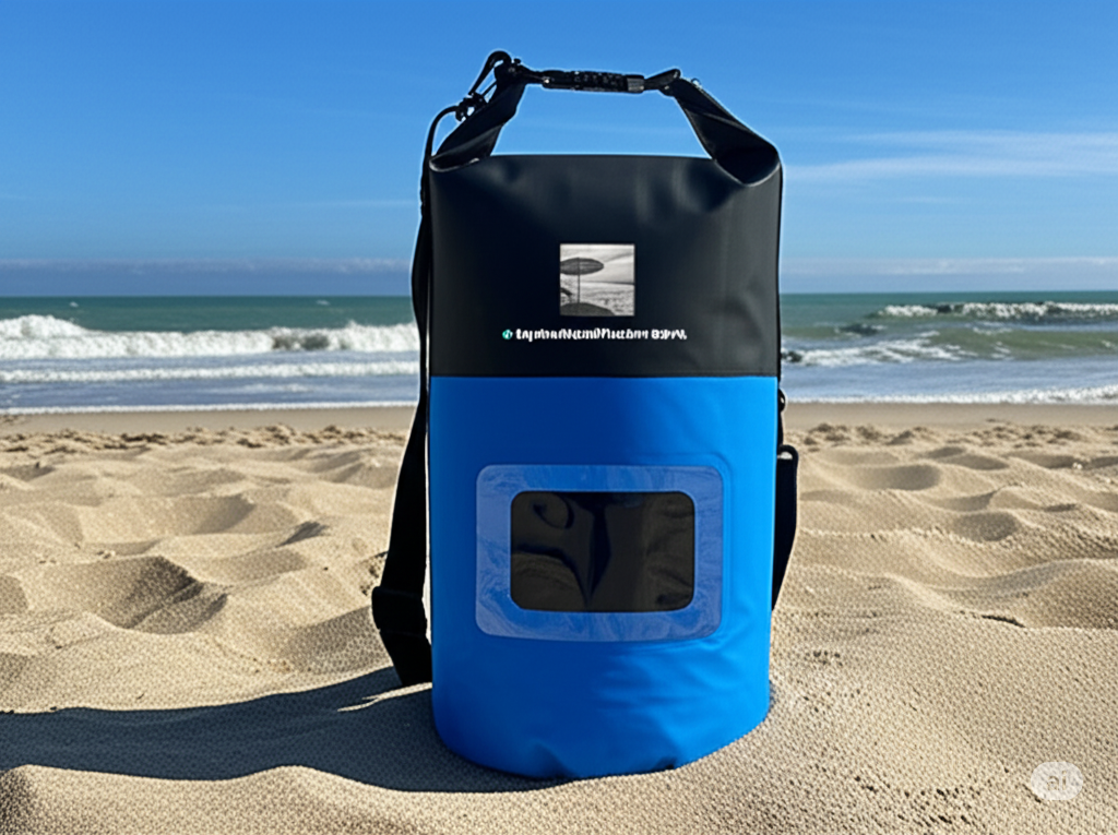 Adventurer with the HydraPower Outfitters dry bag in a rugged outdoor setting